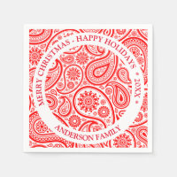 Patrón paisley vintage rojo y blanco navidad