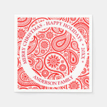 Patrón paisley vintage rojo y blanco navidad