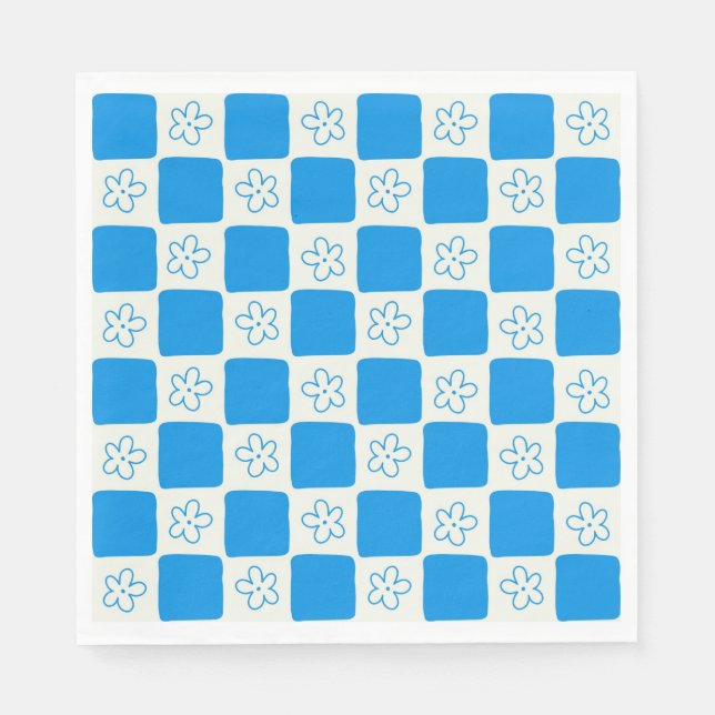 Servilleta De Papel Patrón Preppy Blue Flower Checkpoint (Anverso)