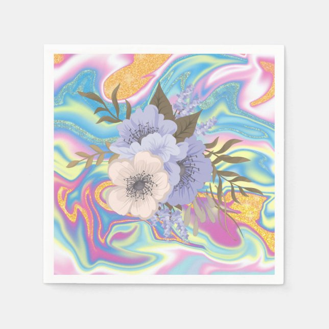 Servilleta De Papel Patrón Psicodélico de Mármol Floral Abstrato Flor (Anverso)