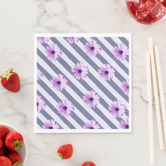 Servilleta De Papel patrón rayado con margaritas moradas (In situ)