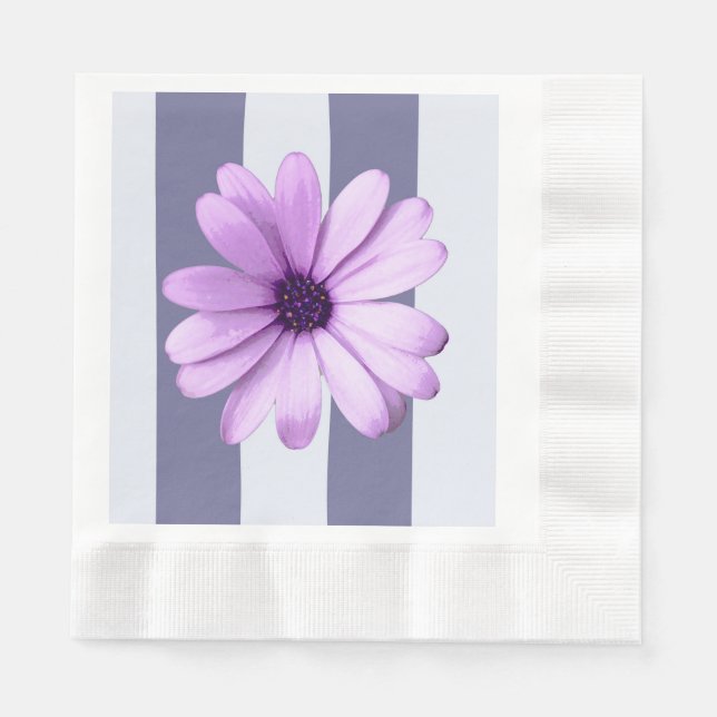 Servilleta De Papel patrón rayado con margaritas moradas (Anverso)