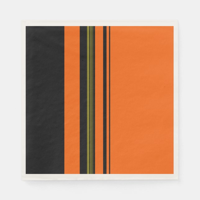 Servilleta De Papel Patrón rayado verde negro naranja (Anverso)