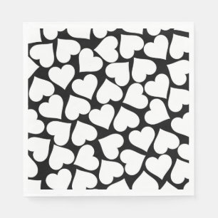 Servilleta De Papel Patrón retro de corazón blanco y negro