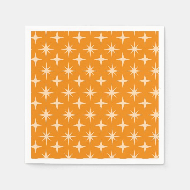 Servilleta De Papel Patrón Retro de Estrellas Atómicas sobre Naranja  (Anverso)