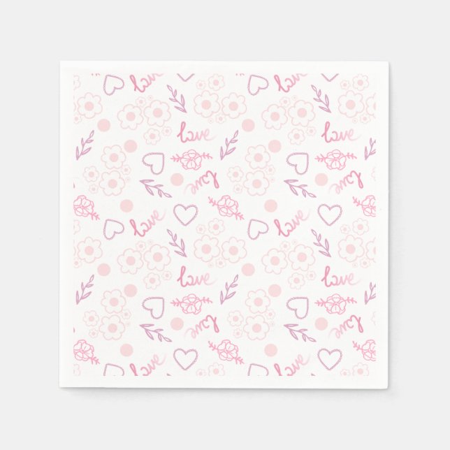 Servilleta De Papel Patrón romántico de amor floral (Anverso)
