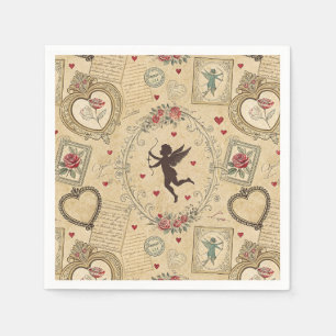Servilleta De Papel Patrón romántico de Cupido de Vintage (1)