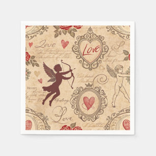 Servilleta De Papel Patrón romántico de Cupido de Vintage (3)
