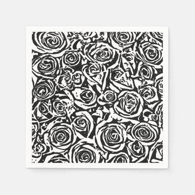 Servilleta De Papel Patrón Rosa abstracto moderno, negro y blanco (Anverso)