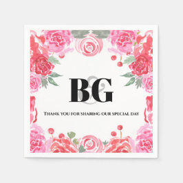 Servilleta De Papel patrón rosa de acuarela floral boda