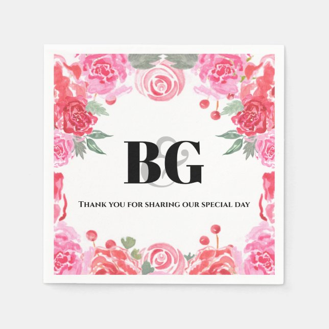 Servilleta De Papel patrón rosa de acuarela floral boda (Anverso)
