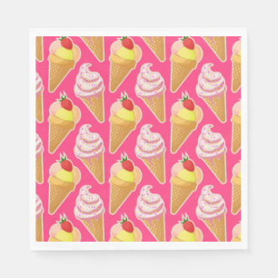 Servilleta De Papel Patrón rosa de Kawaii con helado de fresa