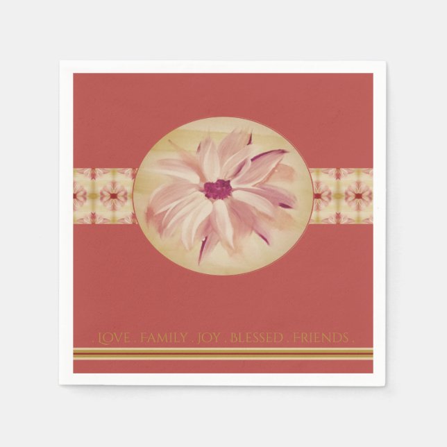 Servilleta De Papel Patrón Rosa Rosa Con Acento Floral (Anverso)