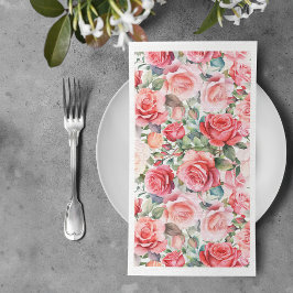 Servilleta De Papel Patrón rosa rosa de color de agua romántico