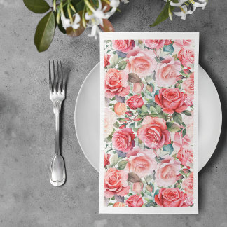 Servilleta De Papel Patrón rosa rosa de color de agua romántico