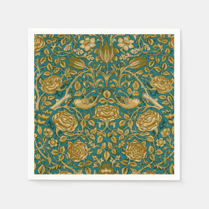 Servilleta De Papel Patrón Rosa Tudor de William Morris Azul Dorado