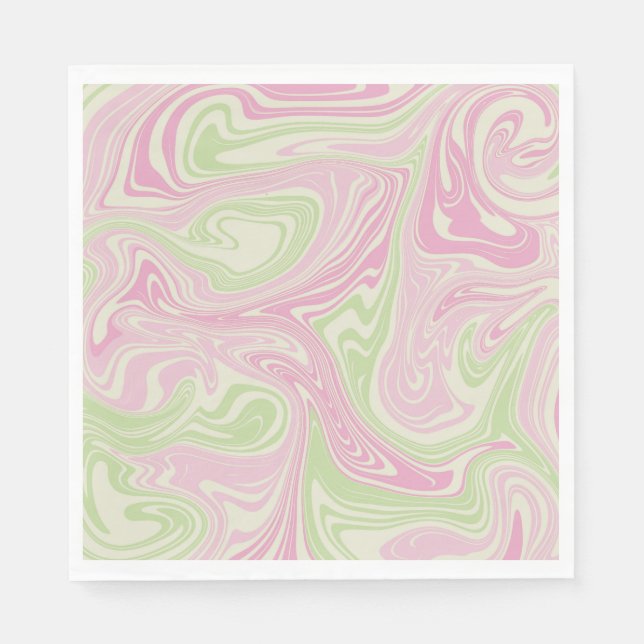 Servilleta De Papel Patrón rosa Verde De Swirl Líquido (Anverso)