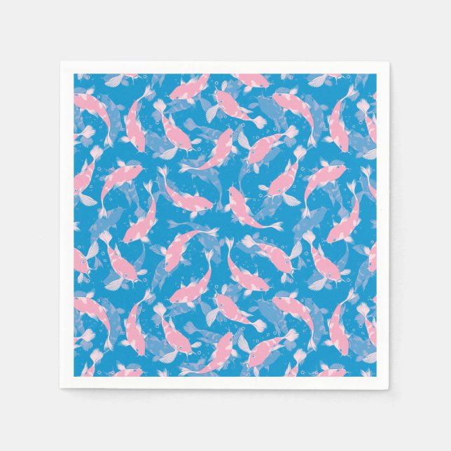 Servilleta De Papel Patrón rosa y azul - Koi Fish (Anverso)