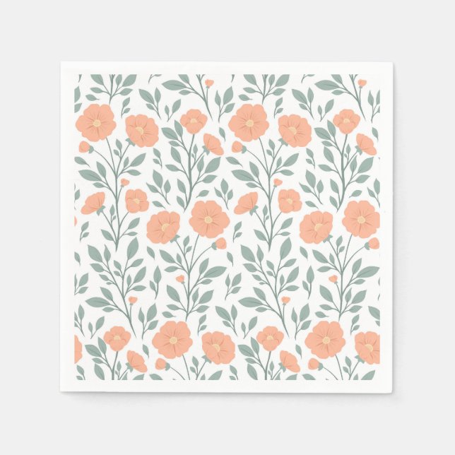 Servilleta De Papel Patrón rústico con flores rosadas (Anverso)