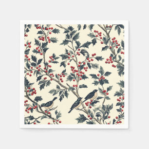Servilleta De Papel Patrón Rústico de Navidades de Pájaro y Poinsettia
