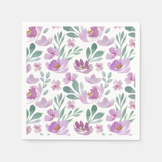 Servilleta De Papel Patrón Rústico Floral de Acuarela (Anverso)