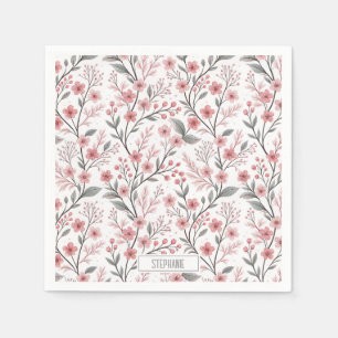 Servilleta De Papel Patrón Sakura de flores de cerezo rosa en blanco (