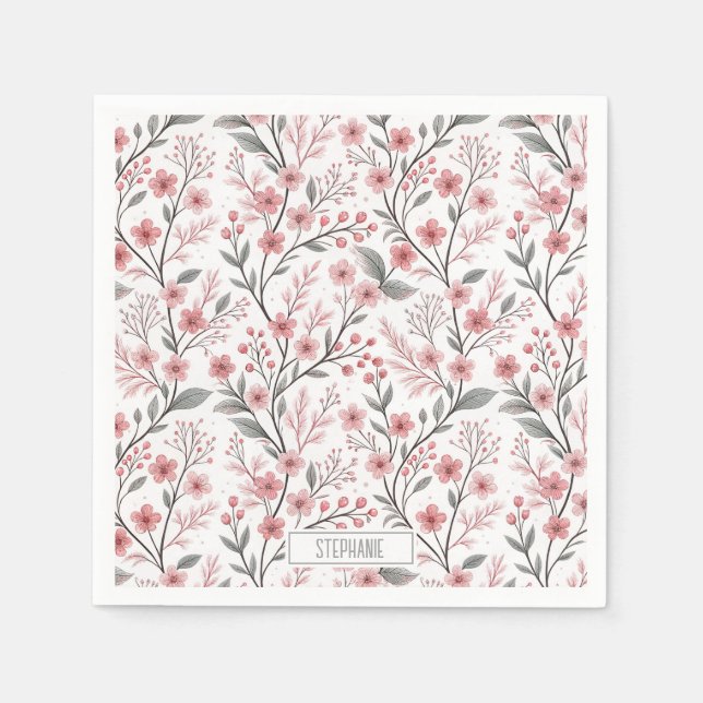 Servilleta De Papel Patrón Sakura de flores de cerezo rosa en blanco ( (Anverso)