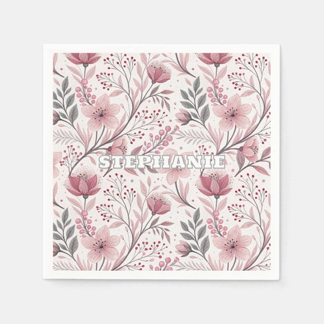 Servilleta De Papel Patrón Sakura de flores de cerezo rosa en blanco ( (Anverso)