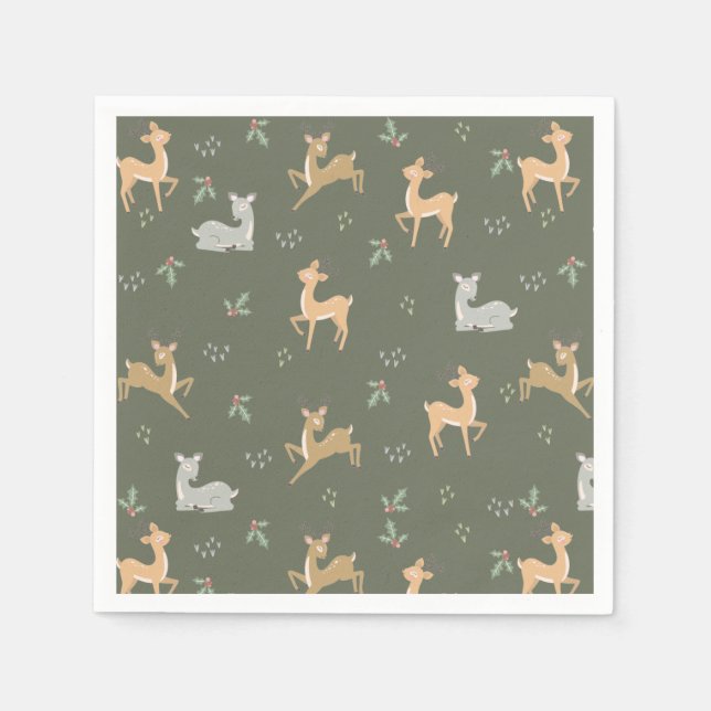 Servilleta De Papel Patrón sin costura de ciervos navidades (Anverso)