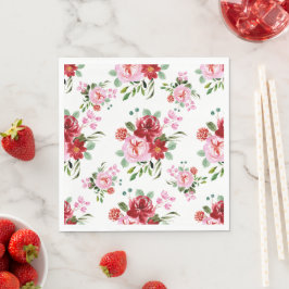 Servilleta De Papel Patrón sin foco acuarela rojo y rosa floral