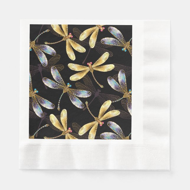 Servilleta De Papel Patrón sin foco con Dragonflies dorados (Anverso)