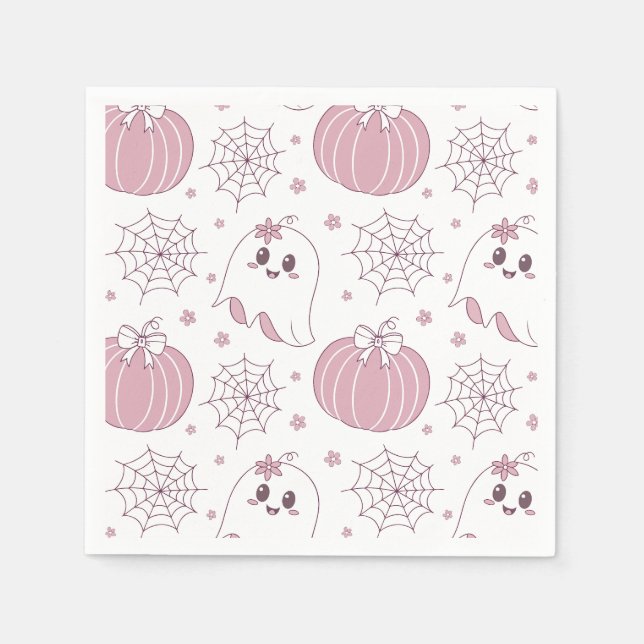 Servilleta De Papel Patrón sin foco de Halloween rosa pastel (3) (Anverso)