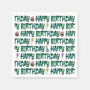 Servilleta De Papel Patrón tipográfico verde de feliz cumpleaños