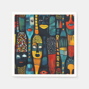 Servilleta De Papel Patrón tribal africano con ídolos.