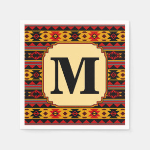 Servilleta De Papel Patrón tribal de oro negro rojo de diseño del suro