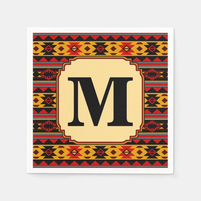 Servilleta De Papel Patrón tribal de oro negro rojo de diseño del suro (Anverso)