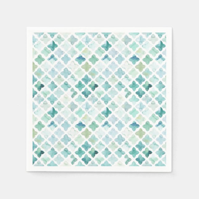 Servilleta De Papel Patrón turquesa pintado a mano (Anverso)
