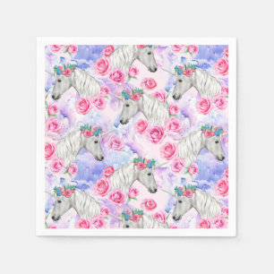 Servilleta De Papel Patrón Unicornios y Rosas