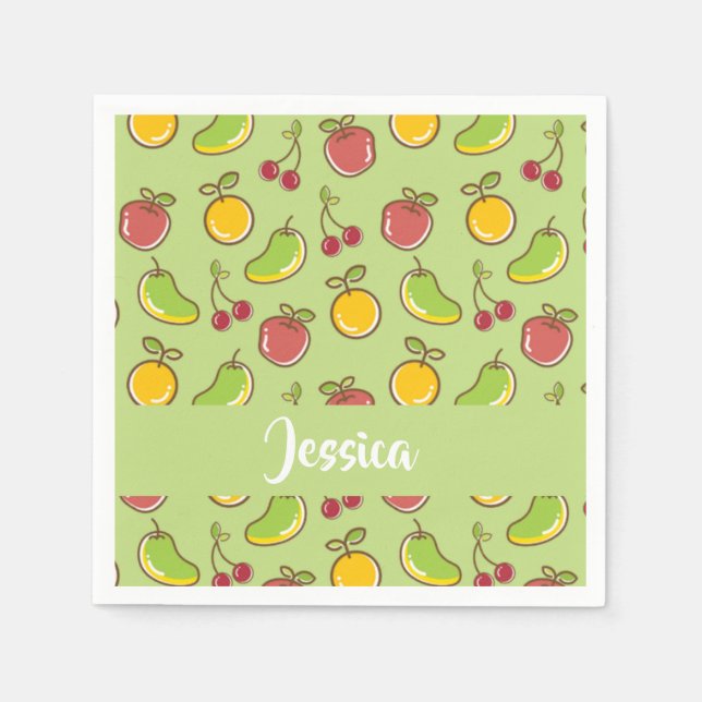 Servilleta De Papel Patrón verde de frutas frescas de verano (Anverso)