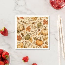 Servilleta De Papel Patrón vintage de calabaza y verduras de otoño 