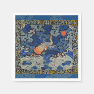 Servilleta De Papel Patrón vintage de grulla china: Azul Imperial