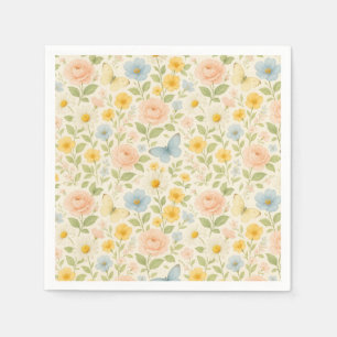 Servilleta De Papel Patrón vintage floral colorido con mariposas
