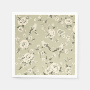 Servilleta De Papel Patrón Vintage Floral y Ave Elegante Botánico