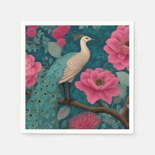 Servilleta De Papel Patrón violento de pavo real y floral rosa