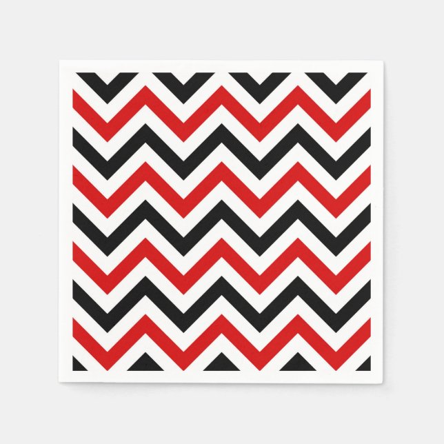 Servilleta De Papel Patrón ZigZag de Chevron grande rojo, blanco y neg (Anverso)