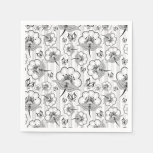 Servilleta De Papel Patrones de flores sin costuras blancas y negras l