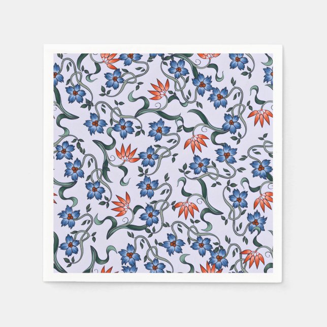 Servilleta De Papel Patrones florales azules vibrantes con enredaderas (Anverso)