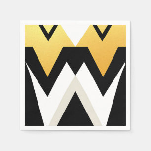 Servilleta De Papel Patrones geométricos audaces en blanco negro y oro