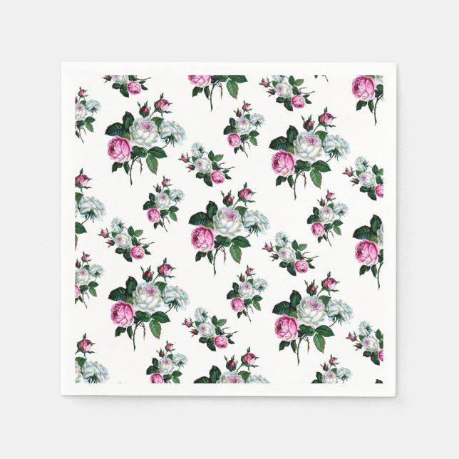 Servilleta De Papel Patrulla de rosas blancas rosadas chic de Shabby (Anverso)