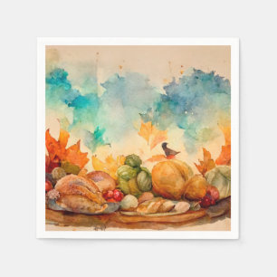 Servilleta De Papel Pavo de calabaza de otoño en acuarela vintage rúst